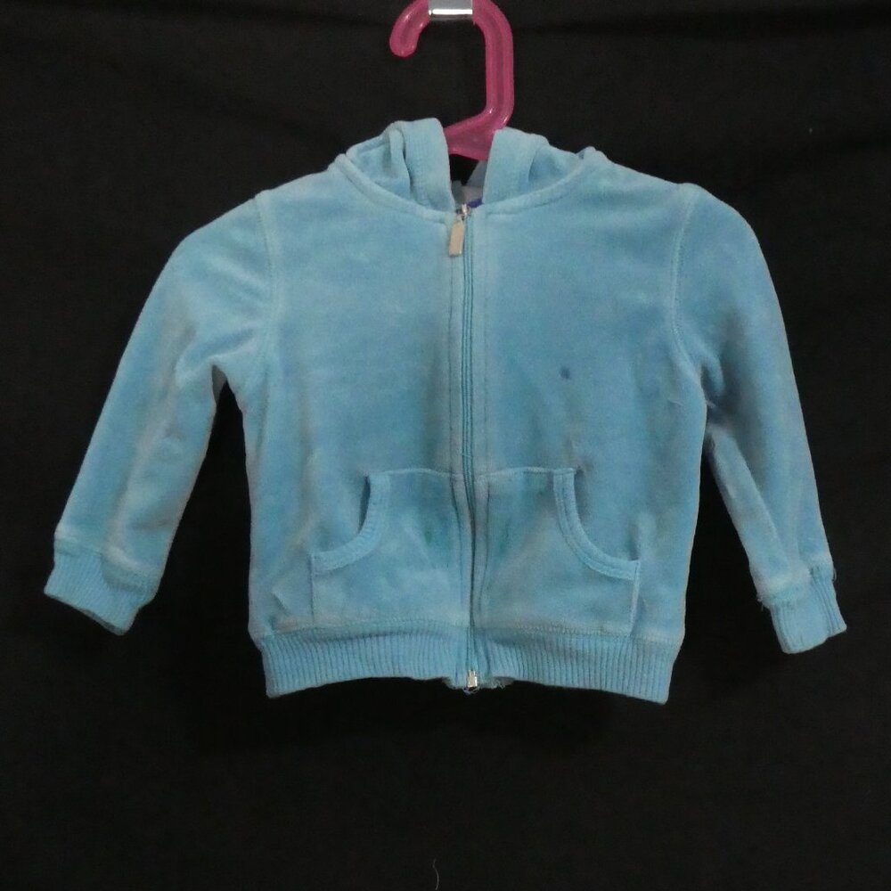 GREENDOG | size 2 | Blue Velour Zip-Up Hoodie | *Paint Spots